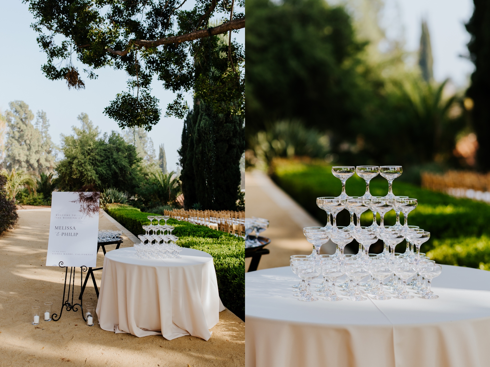 champagne tower at wedding; SoCal wedding at villa del sol d'oro