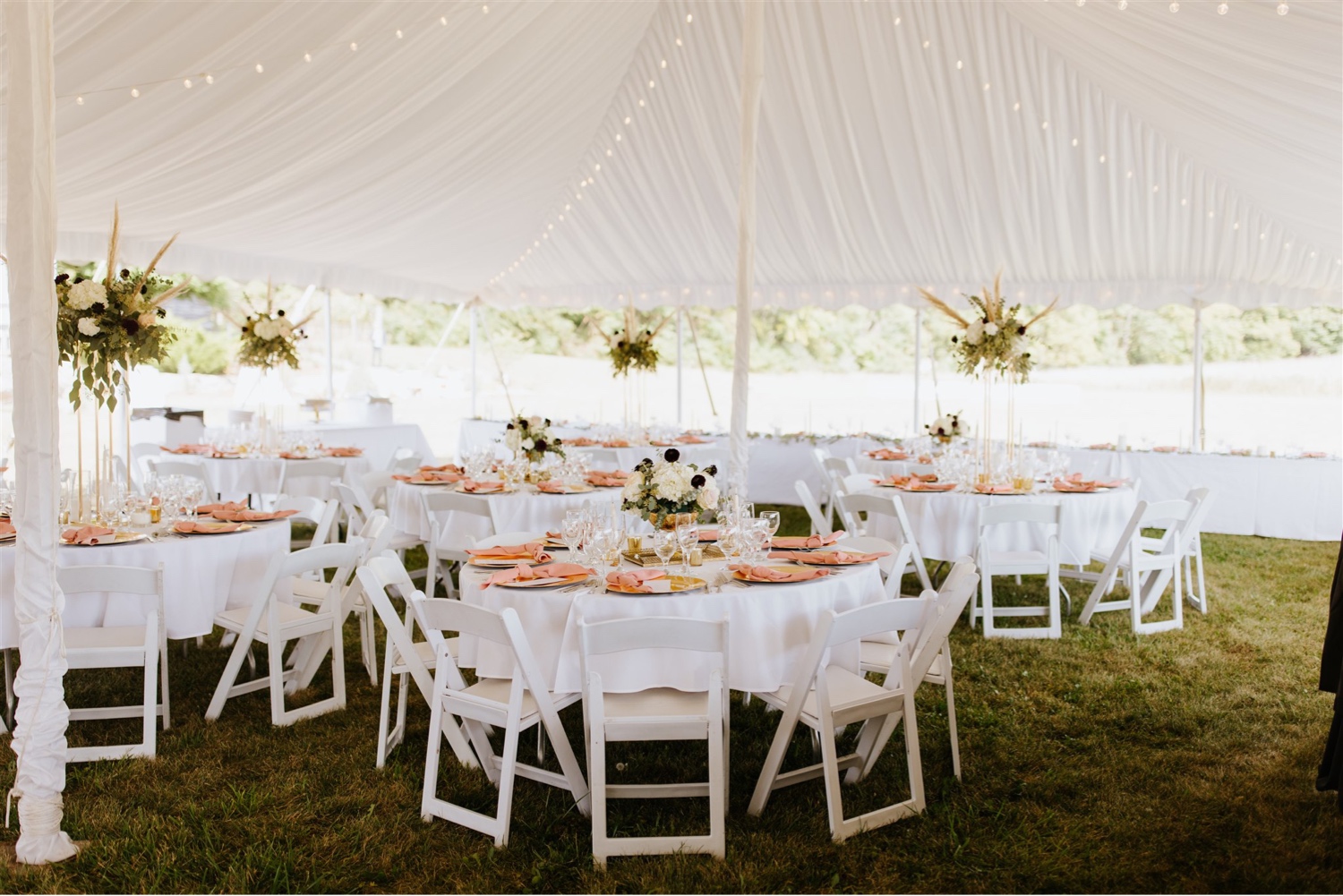 luxury tent for wedding reception; backyard wedding