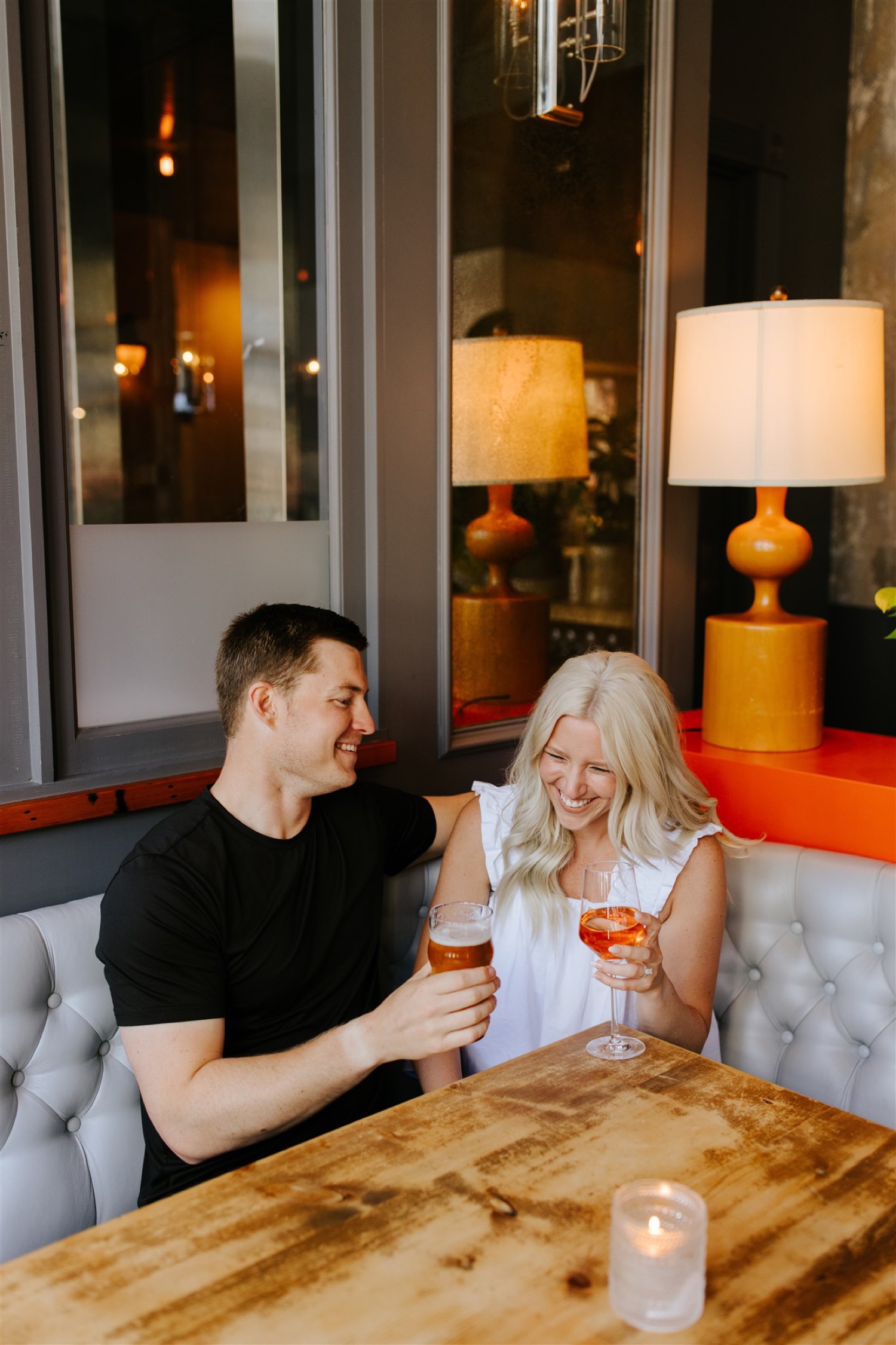 engagement session with drinks