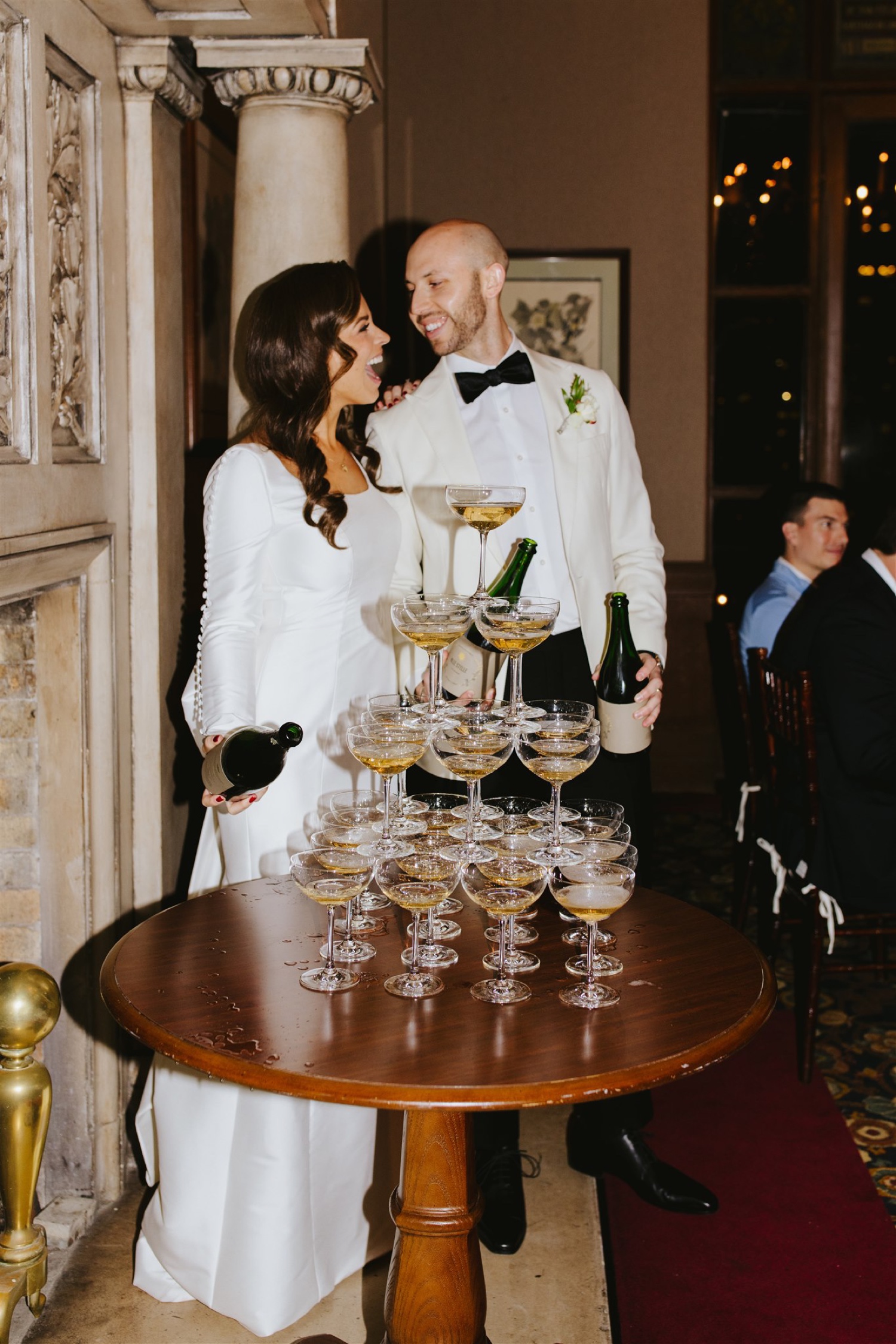 wedding day champagne tower