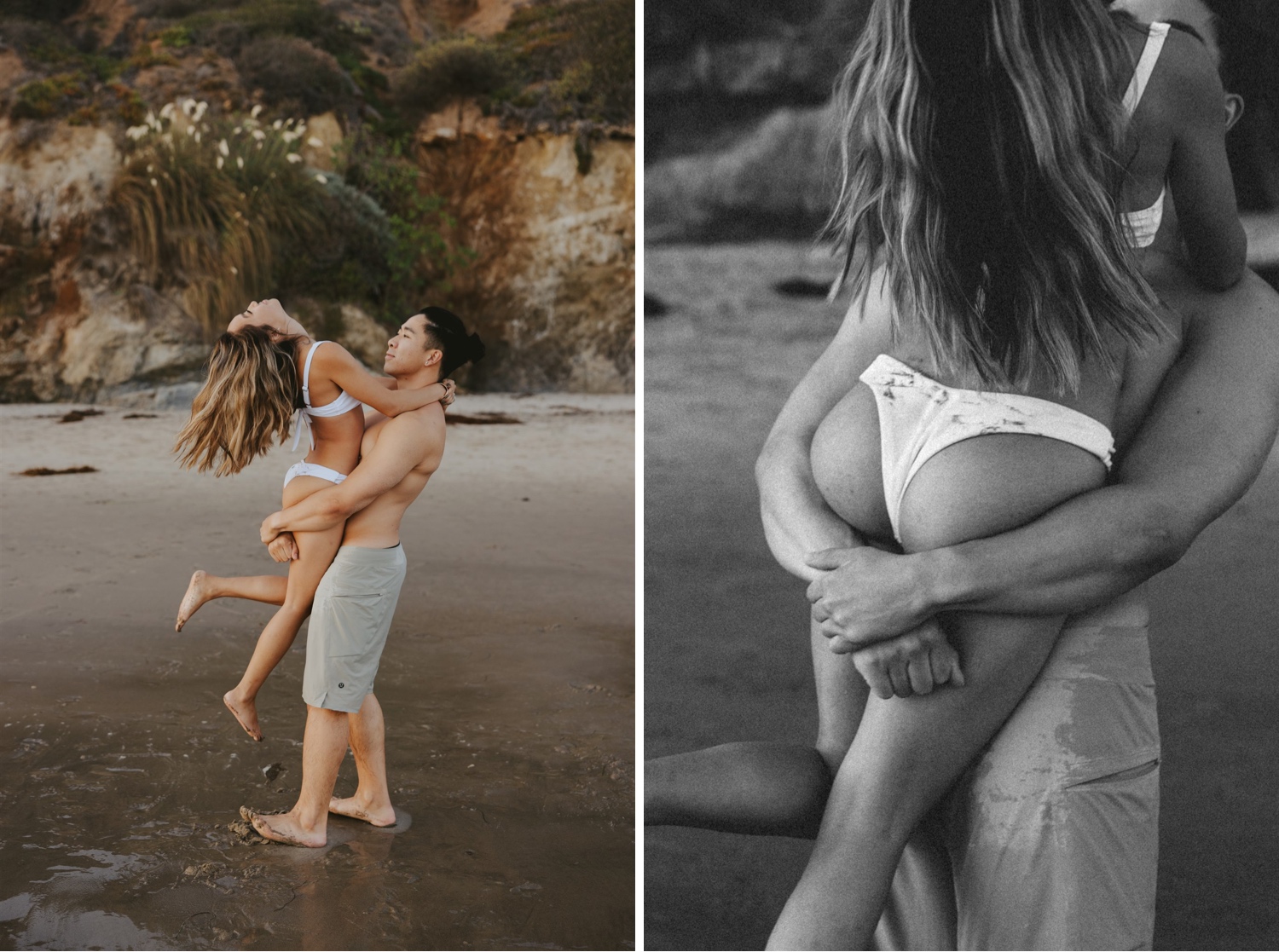engagement photo outfit ideas; swimwear engagement session