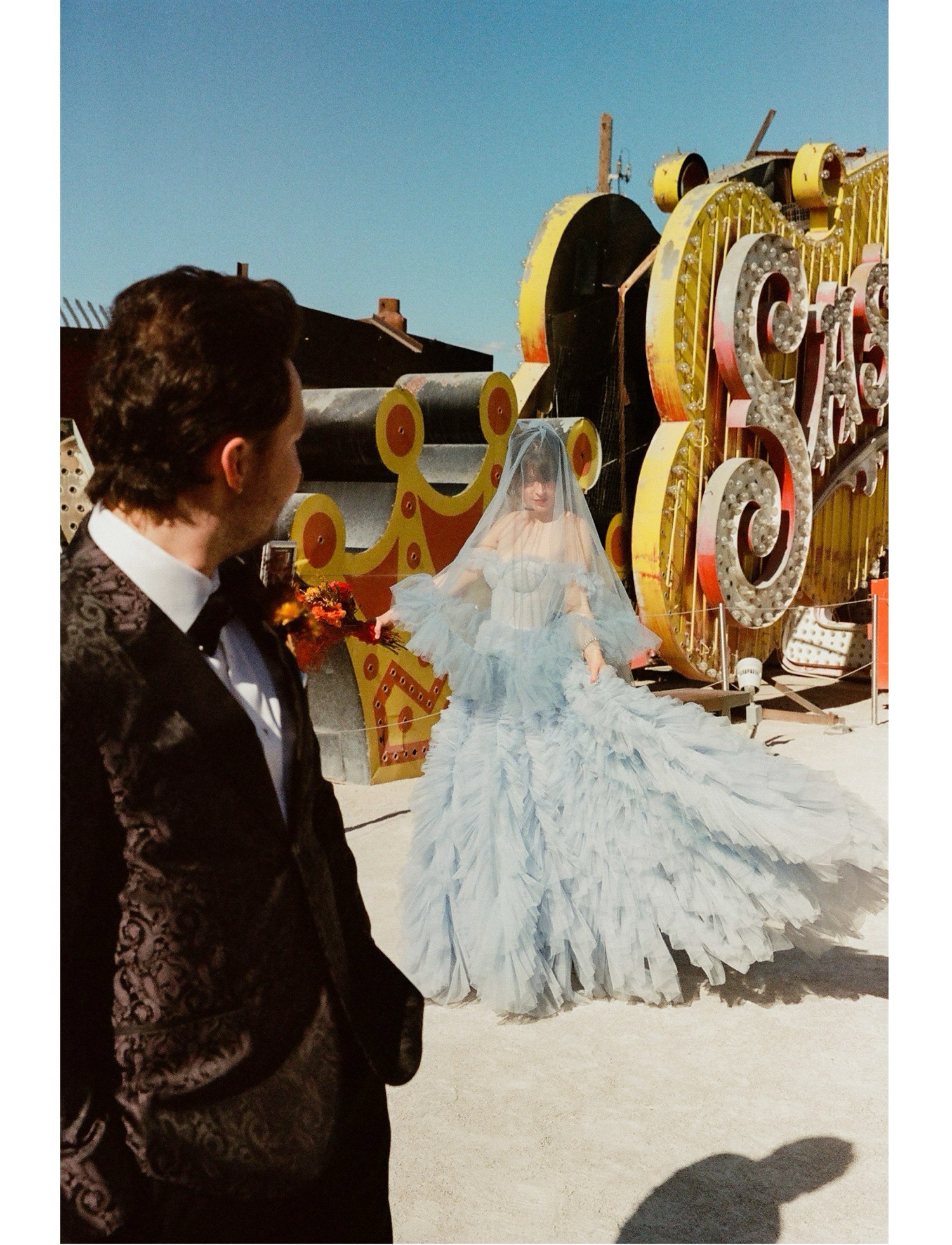blue tulle tiered wedding gown by Milla