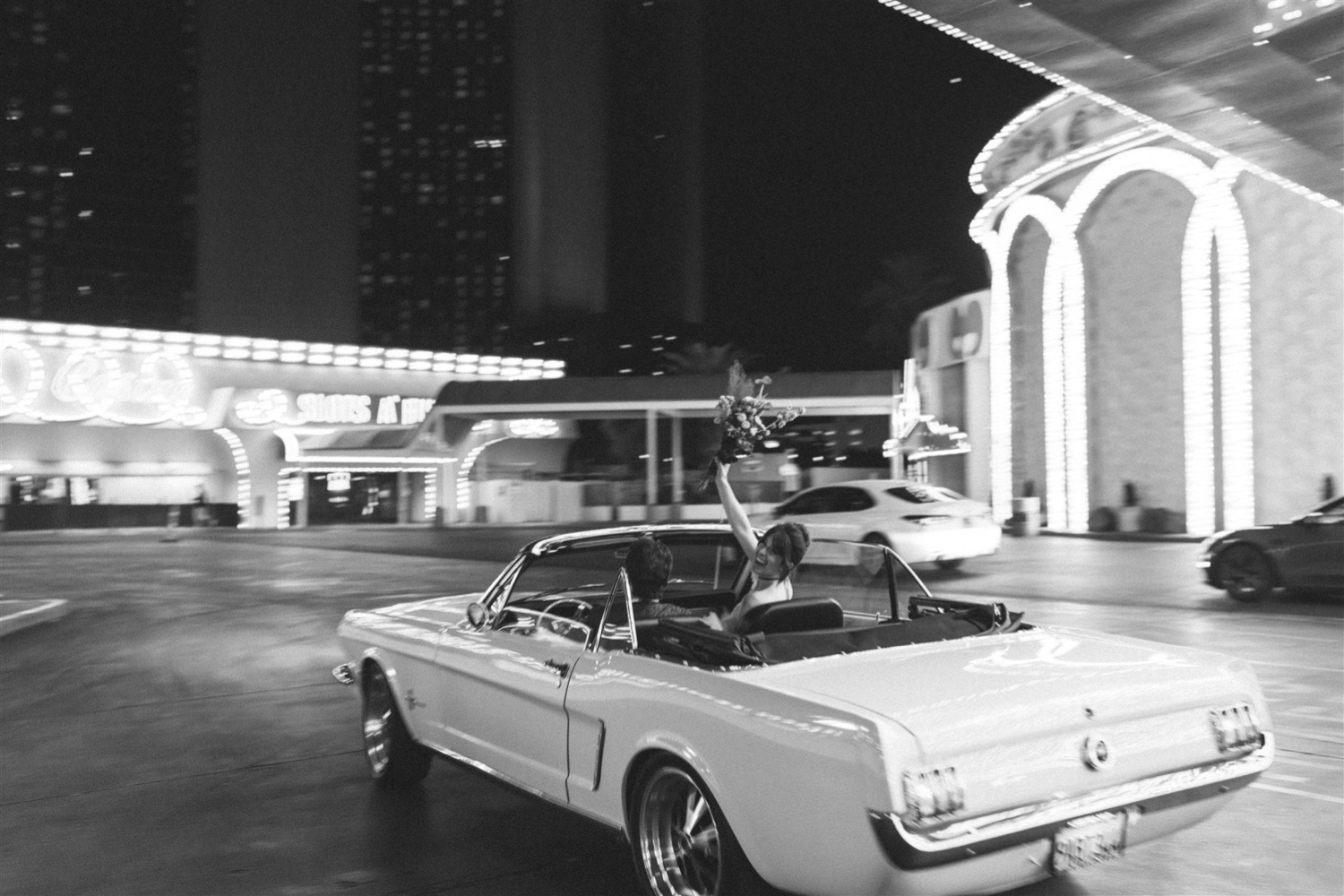 classic car newlywed getaway car