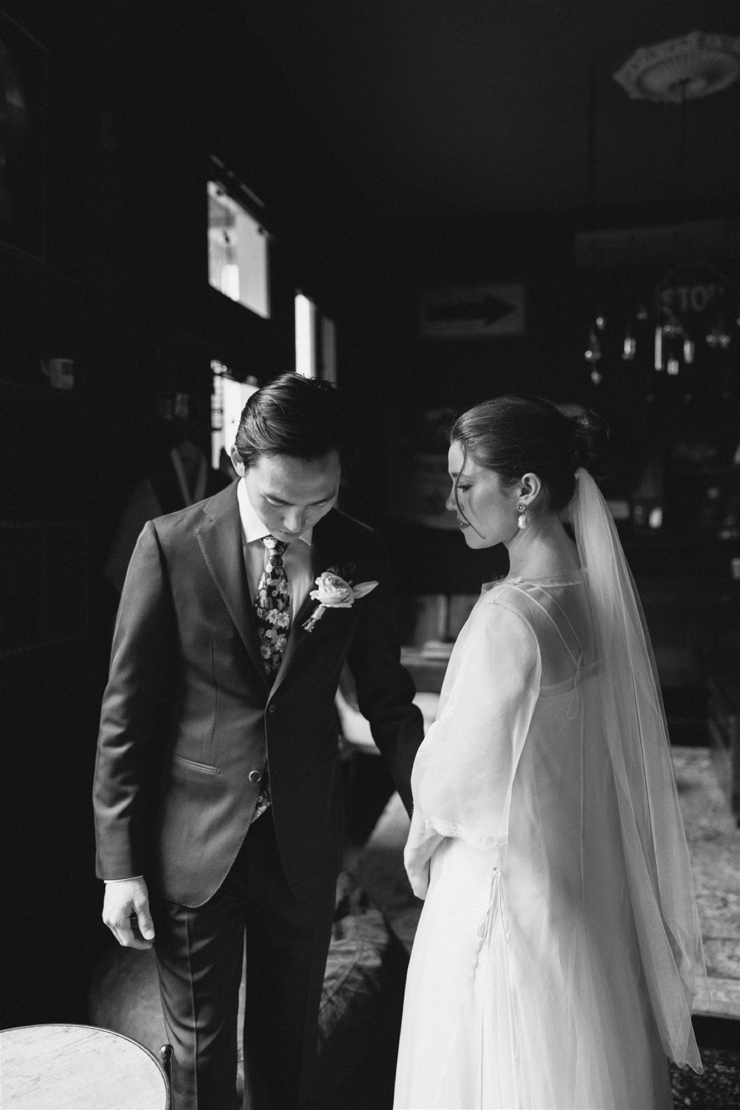 black and white wedding portraits, editorial style