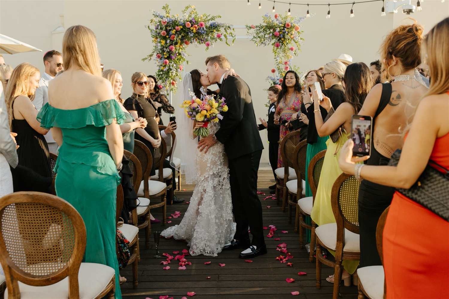 first kiss; wedding ceremony kiss photos