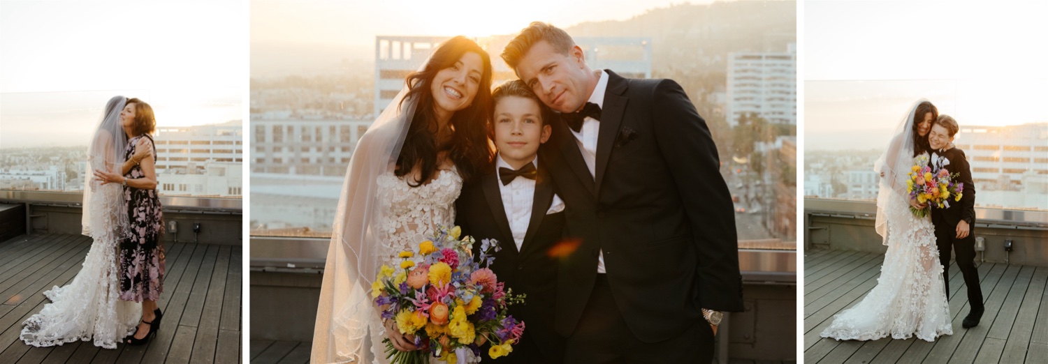bride and groom with son