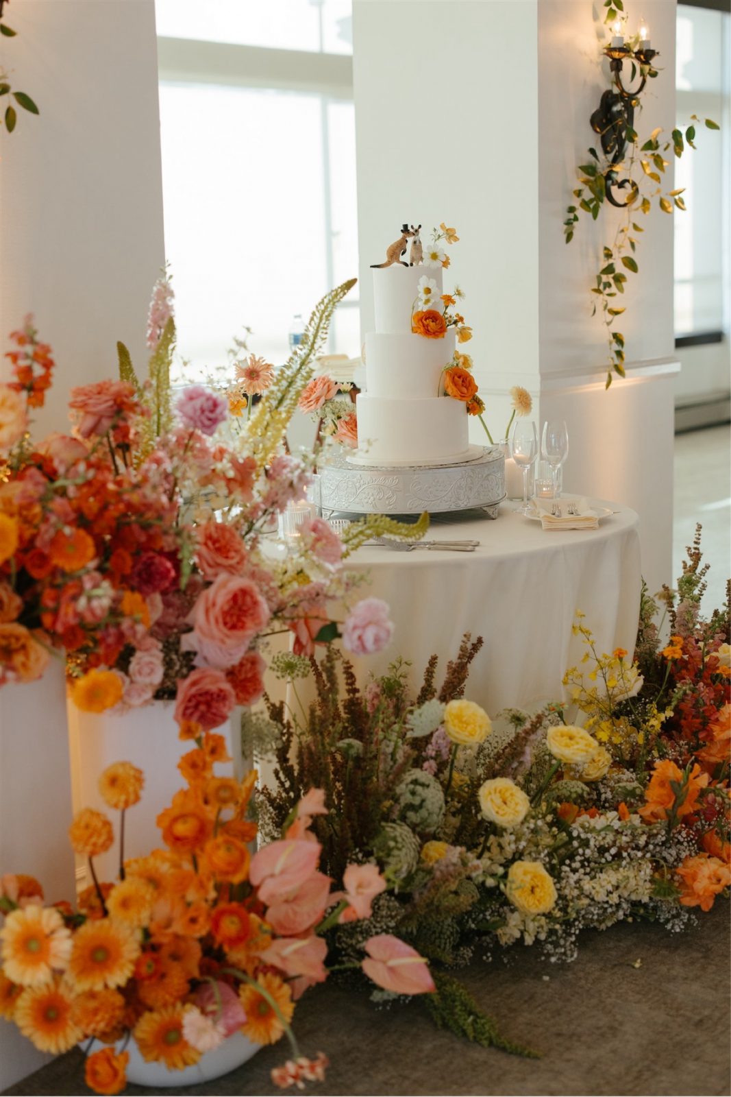 minimalist wedding cake with florals