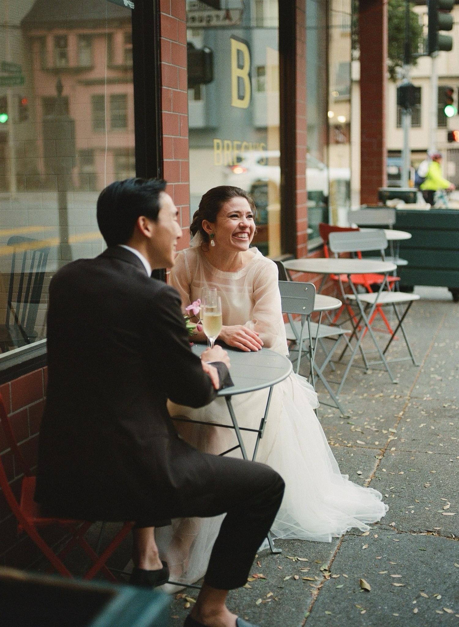 wedding portraits at a coffee shop